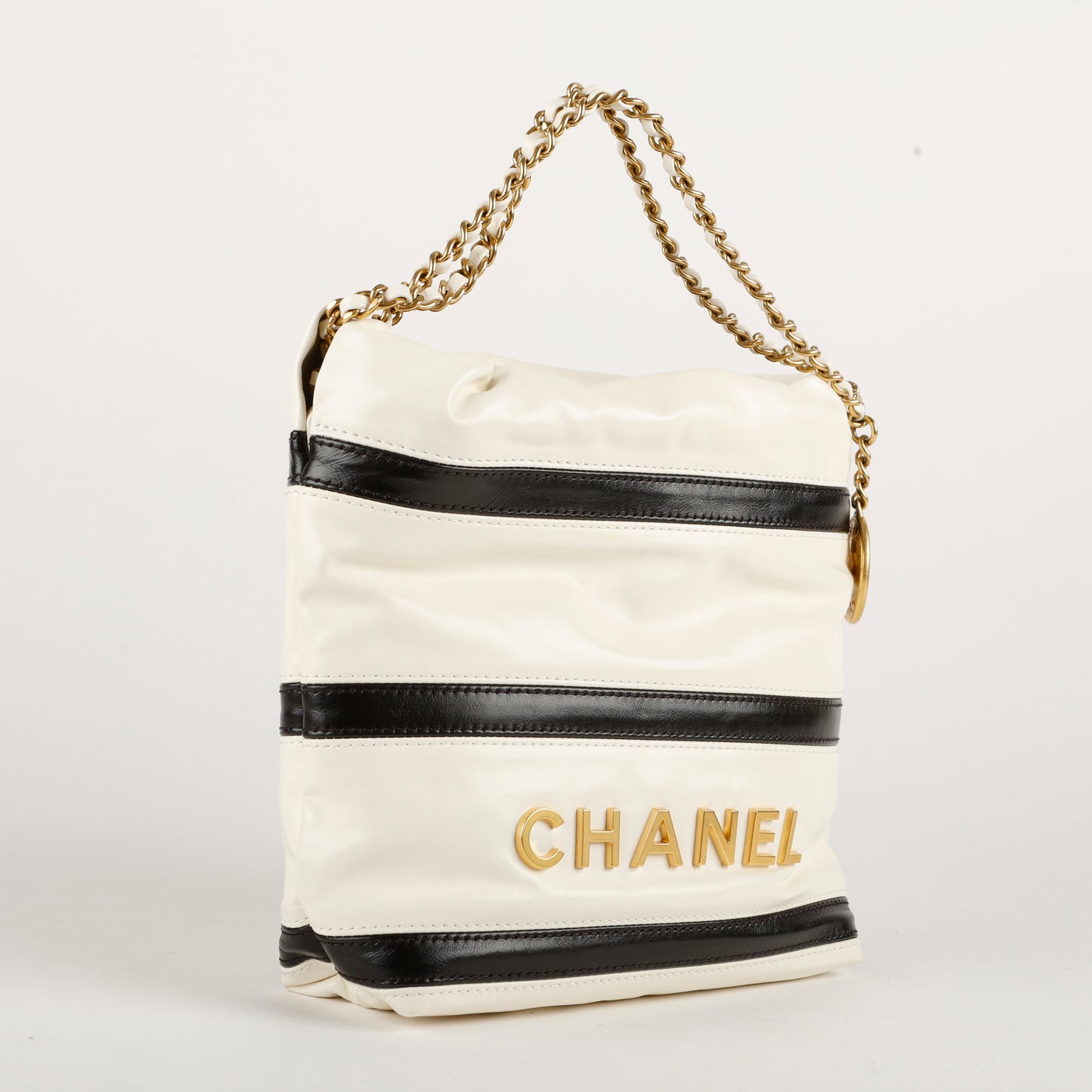Mini 22 Striped Calfskin Black White 10537