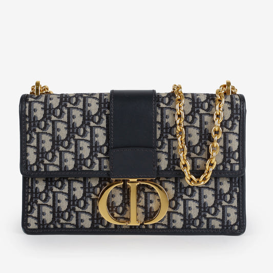 Montaigne 30 Chain Bag Navy Blue Oblique