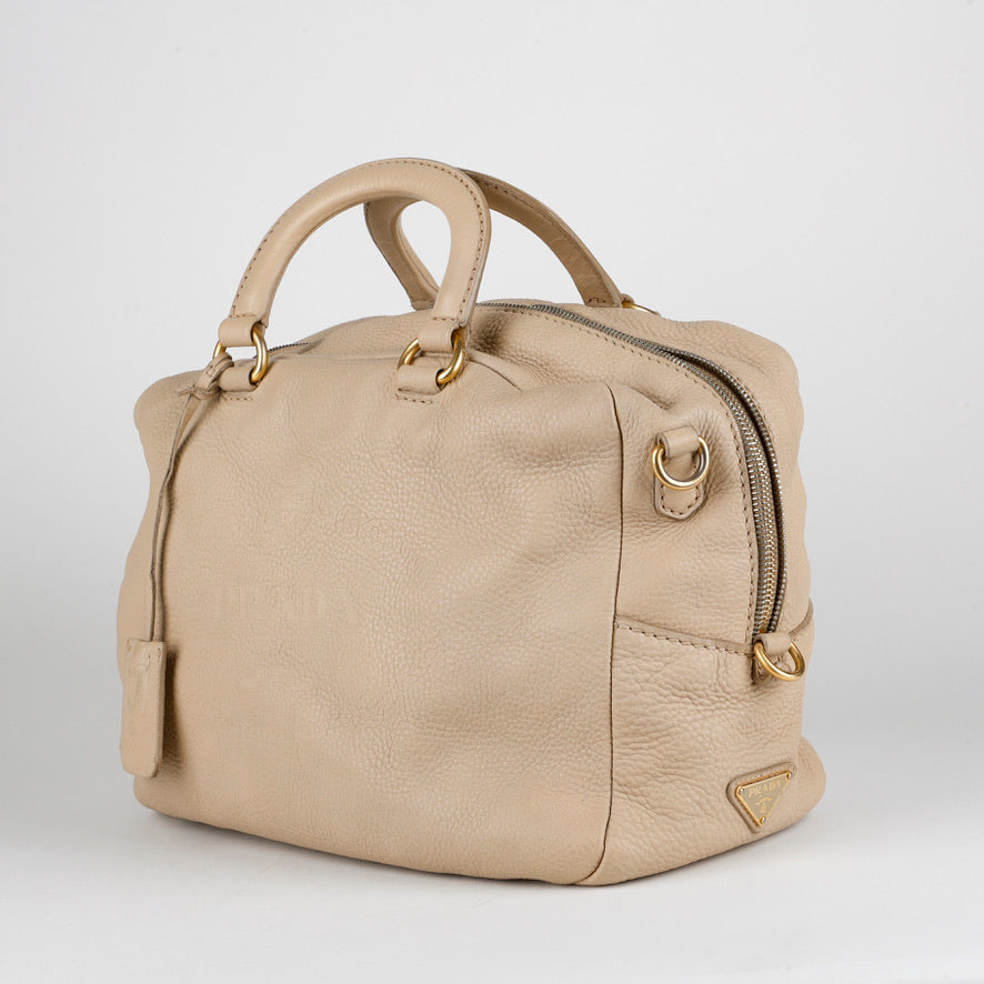 Medium Boston Bag, Light Beige Calfskin