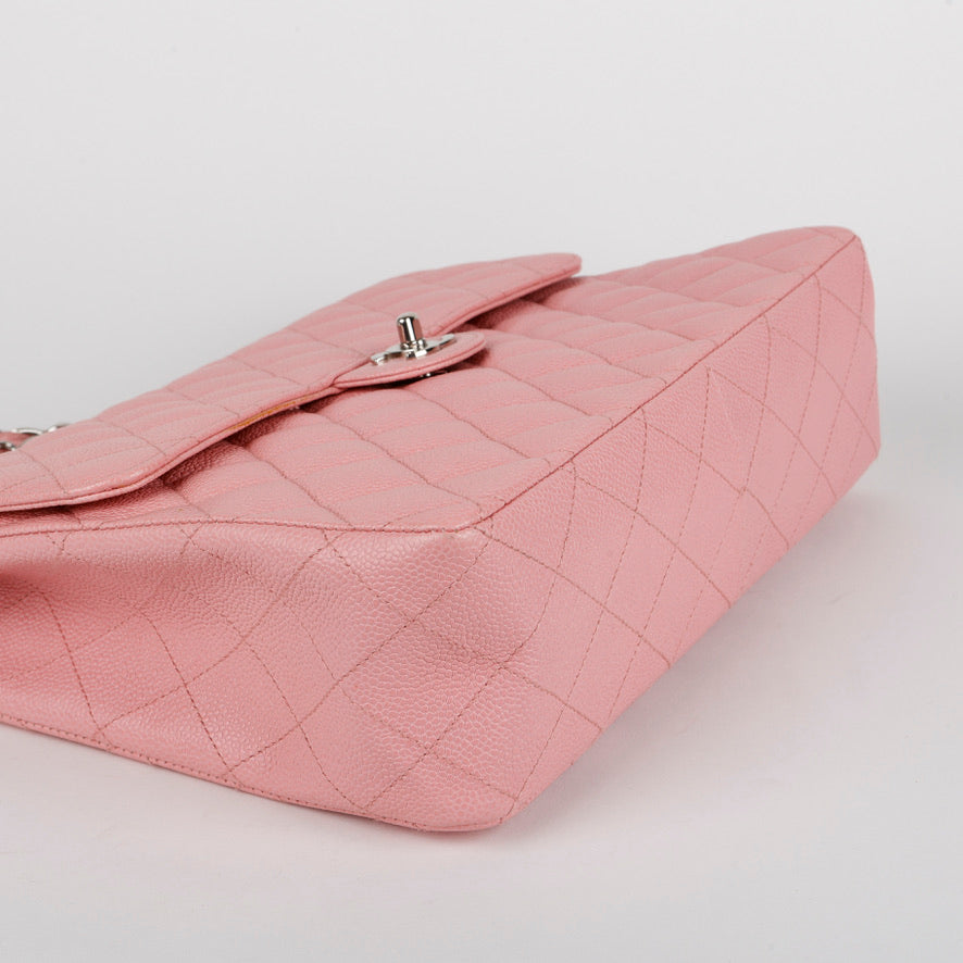 Maxi Single Flap, Pink Caviar Silver Hardware