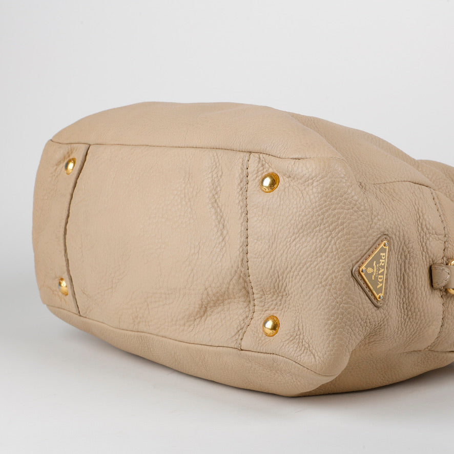 Medium Boston Bag, Light Beige Calfskin