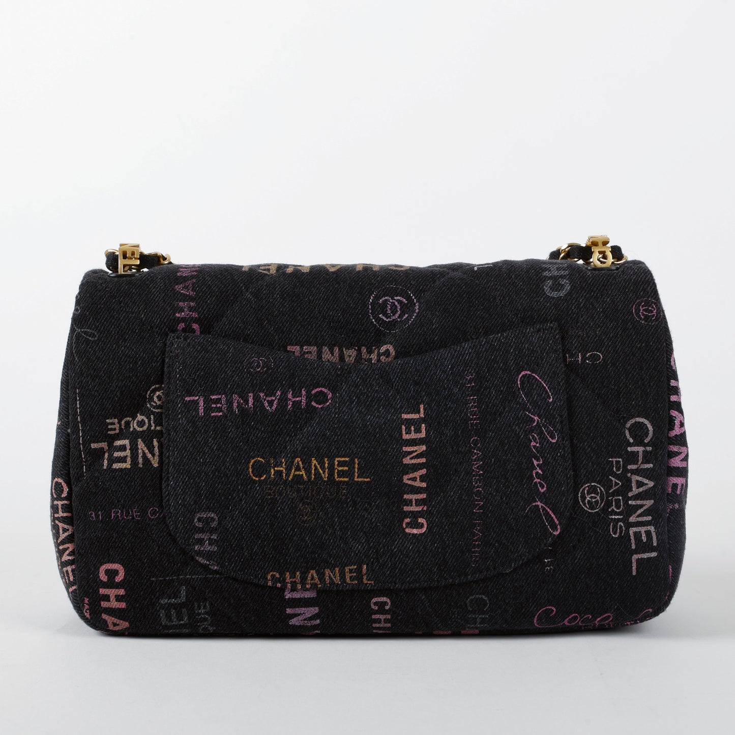 Medium Quilted Dream Flap, Black Denim Multicolor 11403