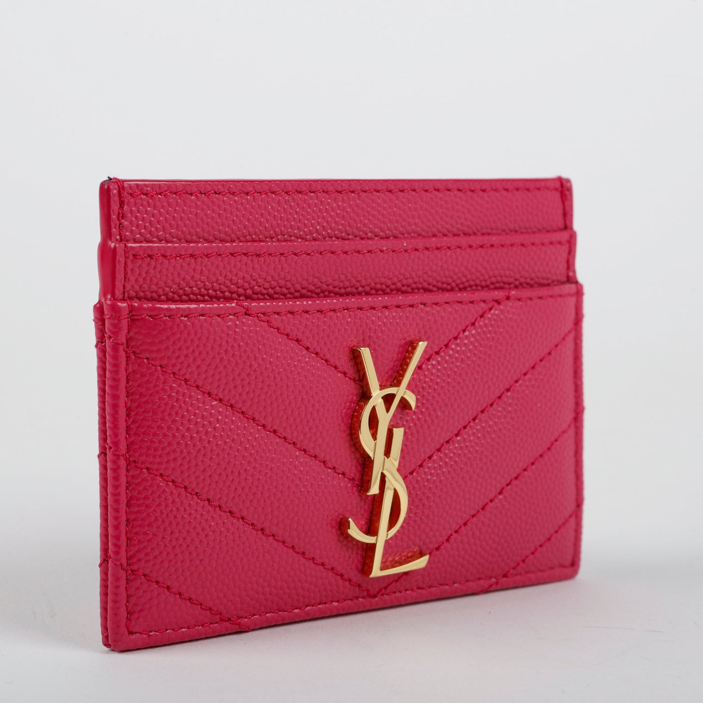 Card Holder, Pink Grain de Poudre Gold Hardware