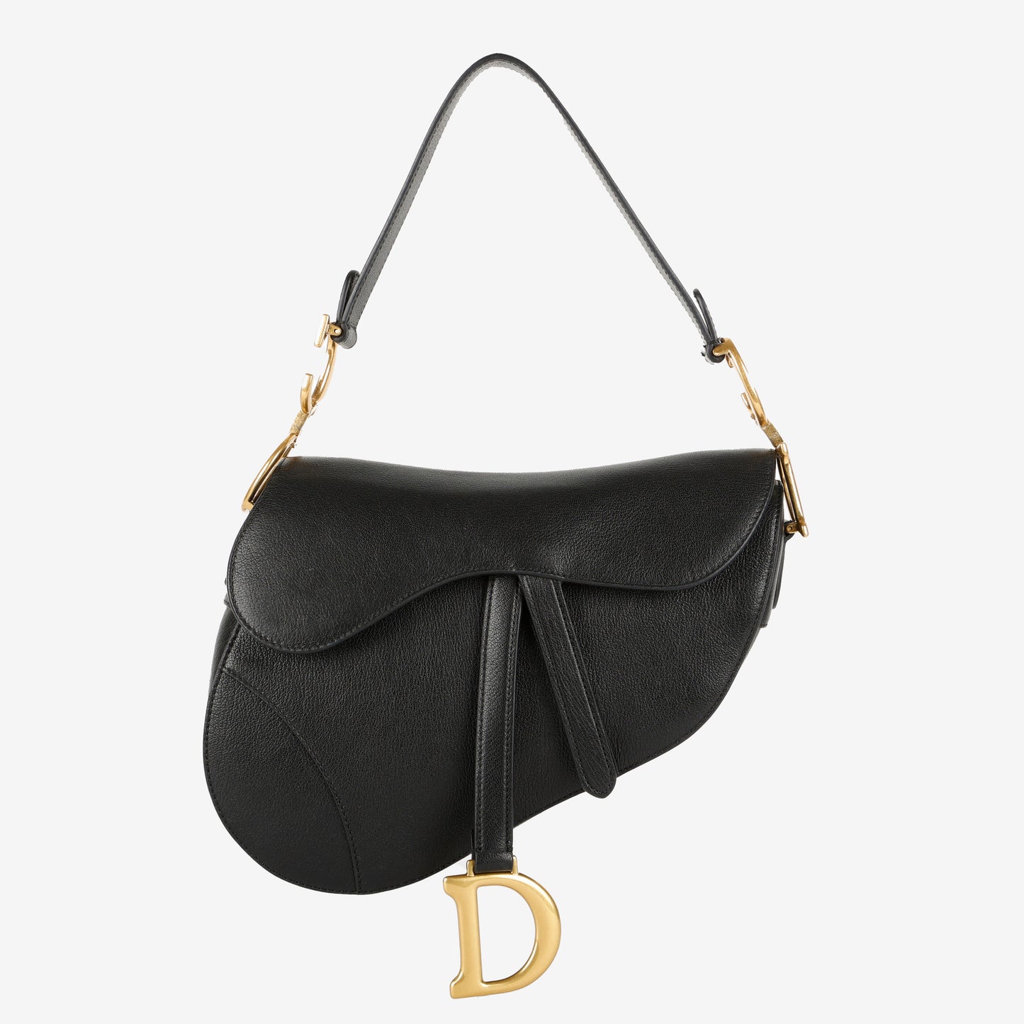 Medium Saddle Bag, Black Grained Calfskin