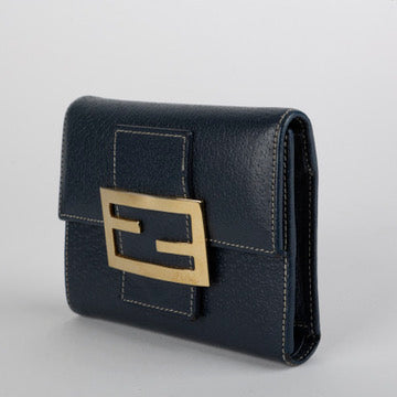 Baguette Trifold Wallet, Navy Calfskin