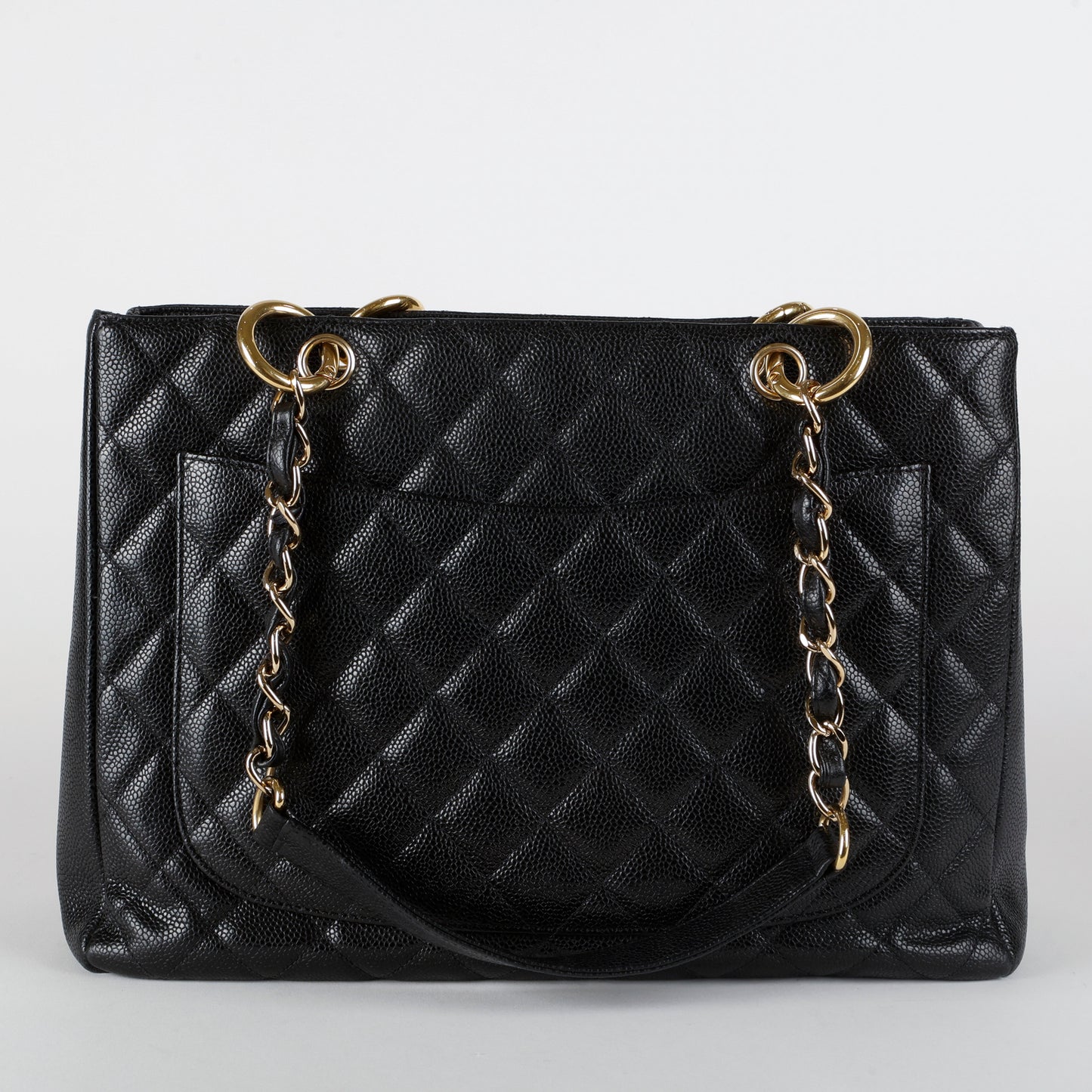 Grand Shopping Tote, Black Caviar Gold Hardware