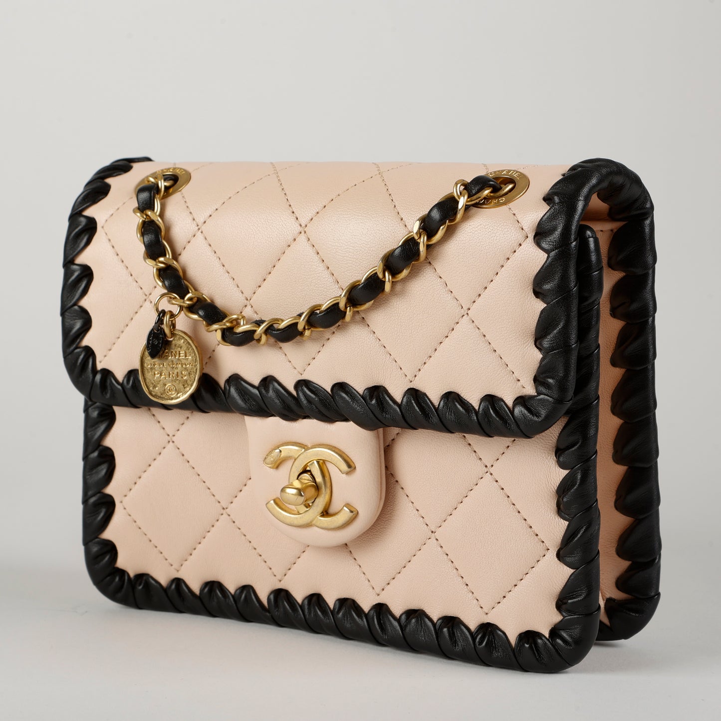 Calfskin Braided Mini Flap Beige/Black