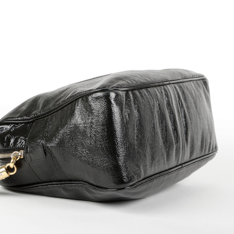 Soho Chain Zip Shoulder Bag, Black Patent Leather 10494