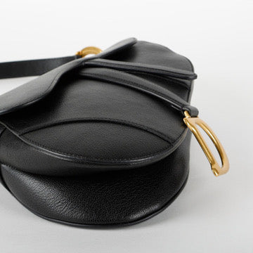 Medium Saddle Bag, Black Grained Calfskin