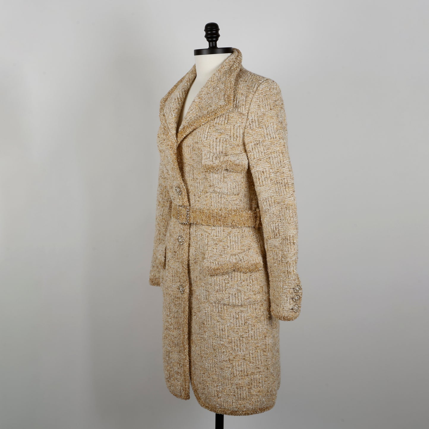 Gold Ecru Beige Tweed Wool (20A) Beige Gold