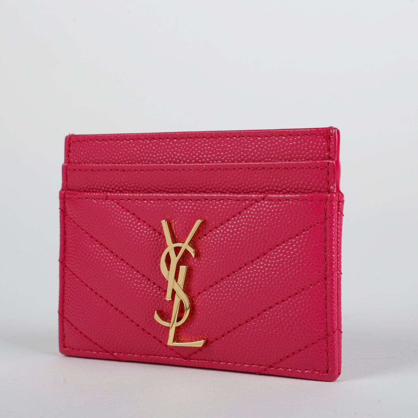 Card Holder, Pink Grain de Poudre Gold Hardware