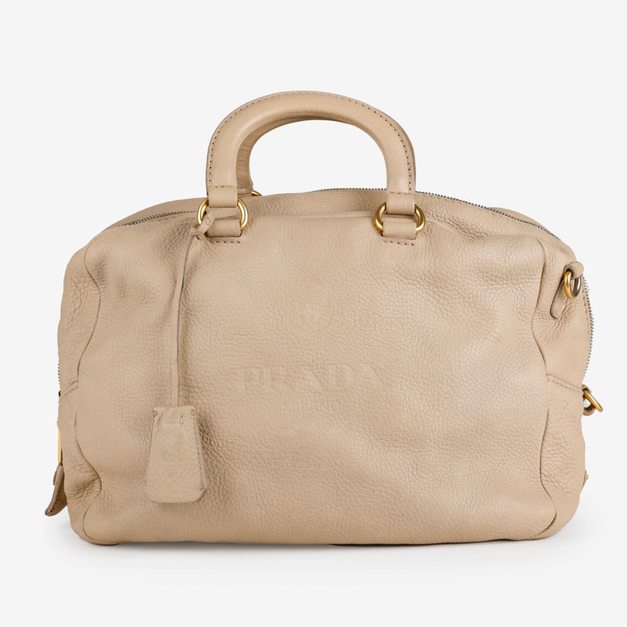 Medium Boston Bag, Light Beige Calfskin