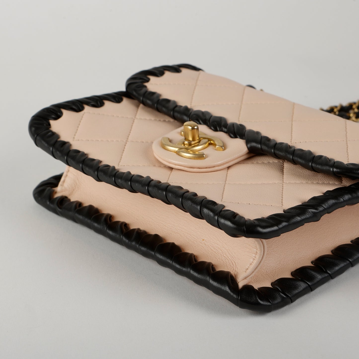 Calfskin Braided Mini Flap Beige/Black