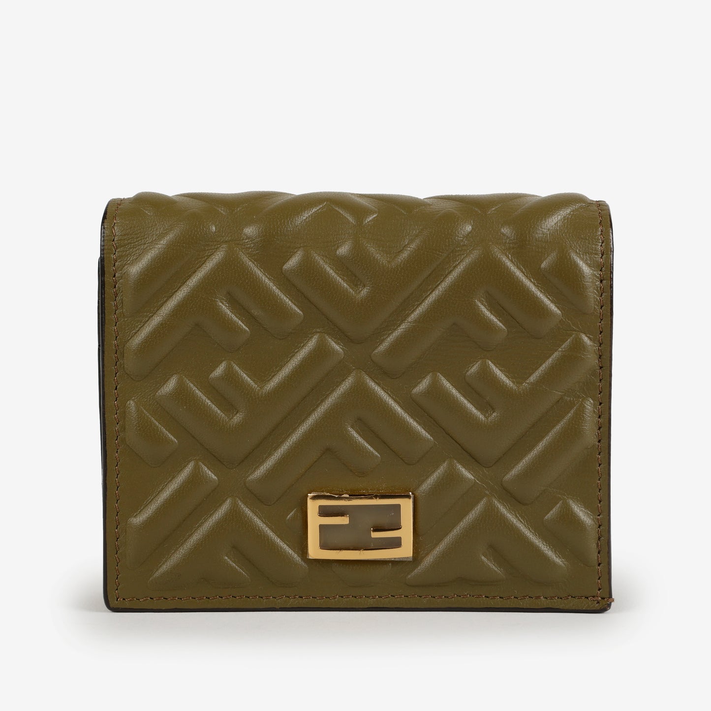 FF Embossed Baguette Compact Wallet, Hunter Green