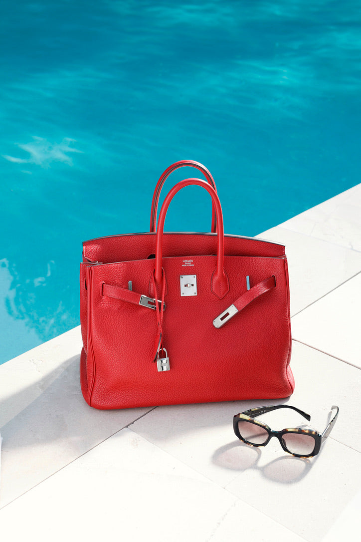 Birkin 35, Rouge Casque Clemence Palladium Hardware