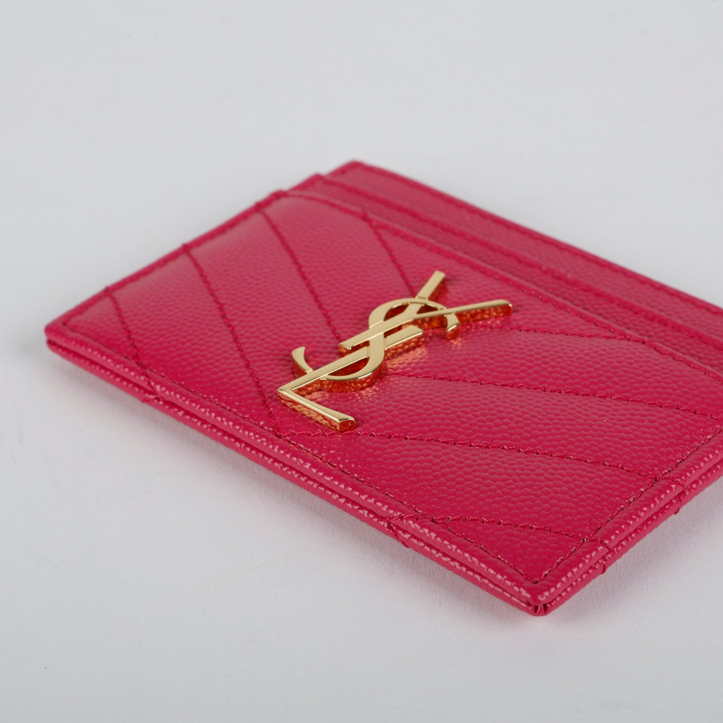 Card Holder, Pink Grain de Poudre Gold Hardware