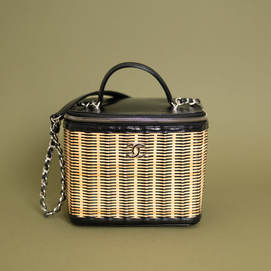 Medium Take Away Vanity Case, Raffia/Black