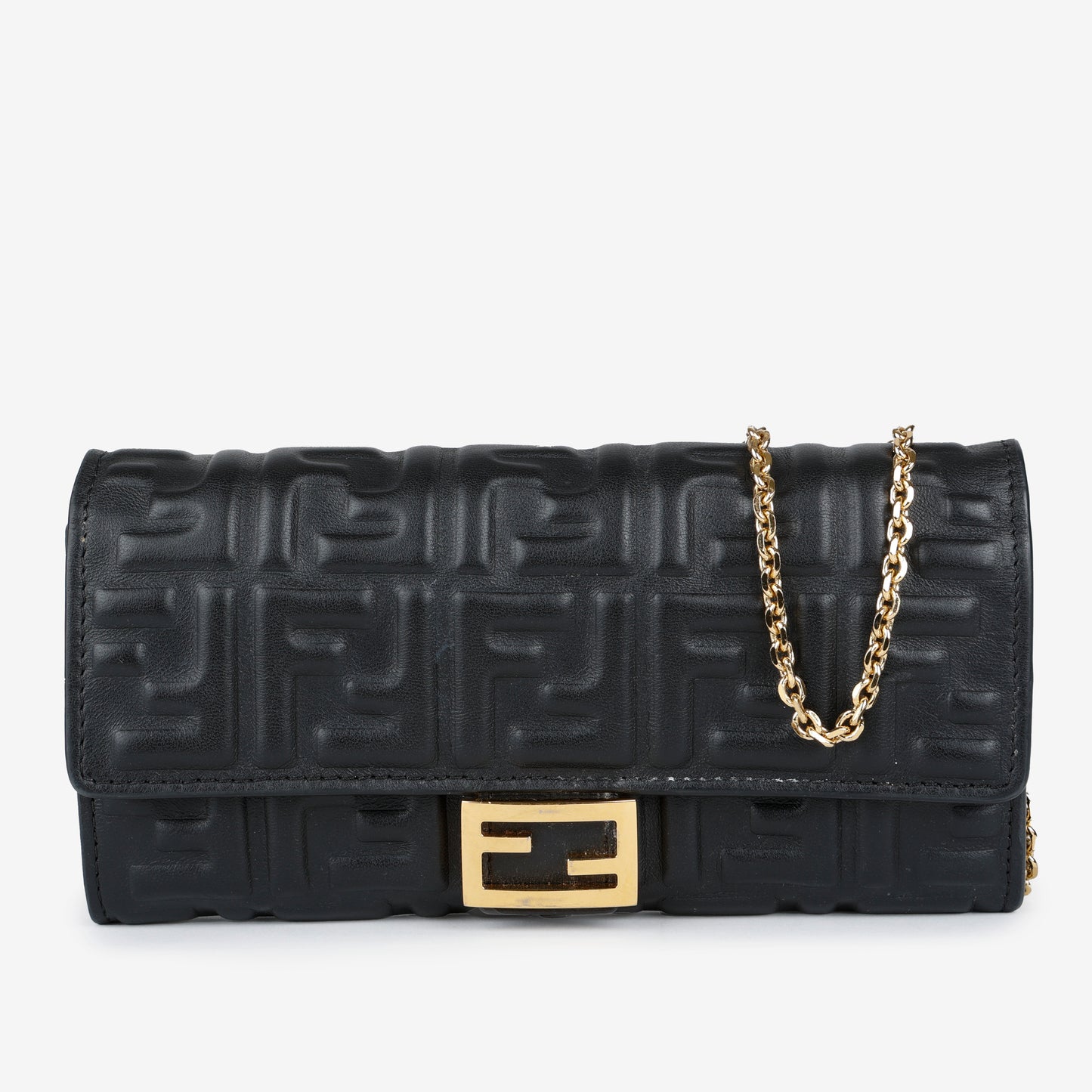 Nappa Embossed Wallet on Chain, Black