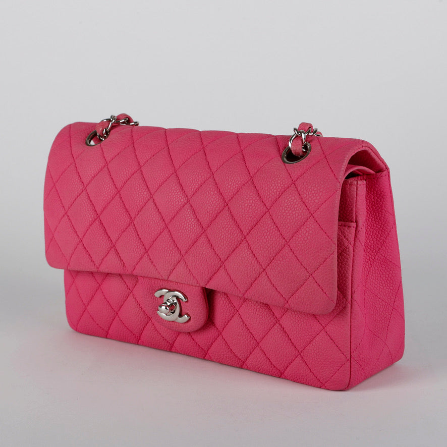 Medium Double Flap, Pink Caviar