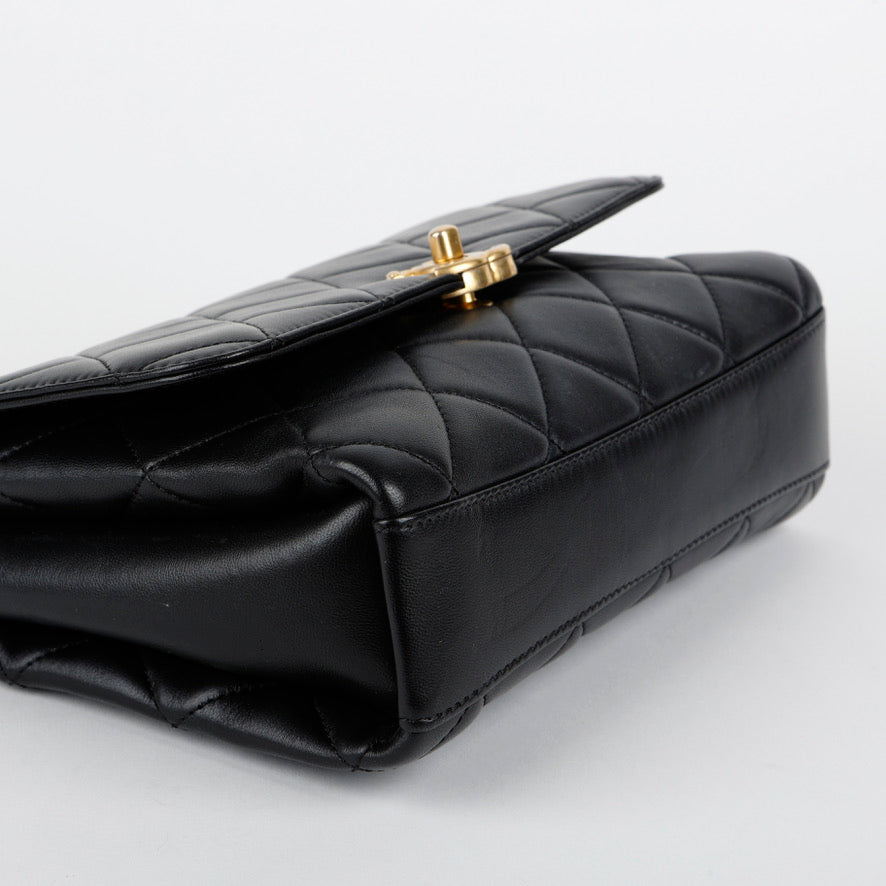 CC Crystal Logo Chain Flap, Black Lambskin
