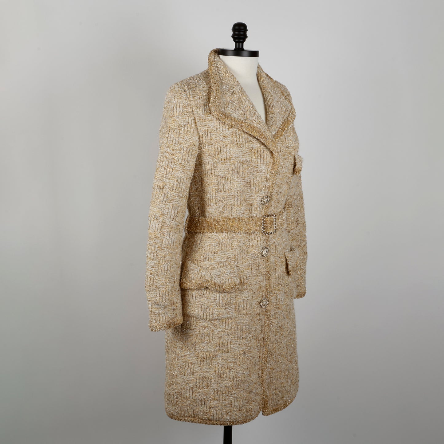 Gold Ecru Beige Tweed Wool (20A) Beige Gold