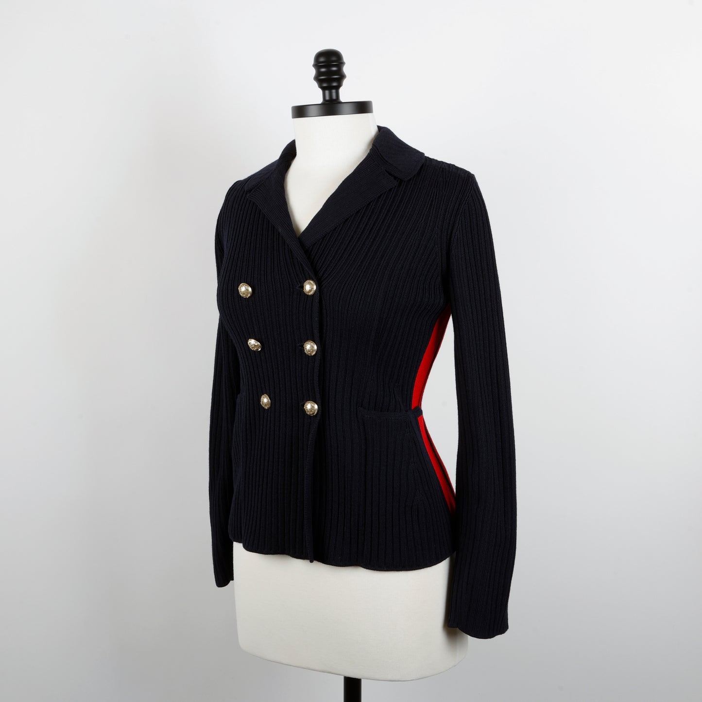 Navy Blue Red Wool Double Breasted Jacket