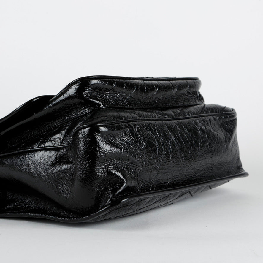 Large Nikki, Black Crinkled Calfskin