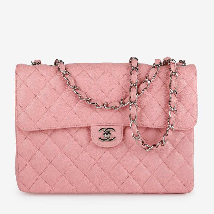 Maxi Single Flap, Pink Caviar Silver Hardware