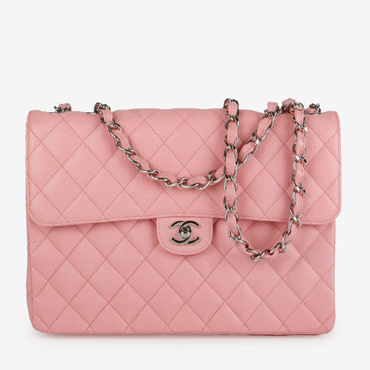 Maxi Single Flap, Pink Caviar Silver Hardware