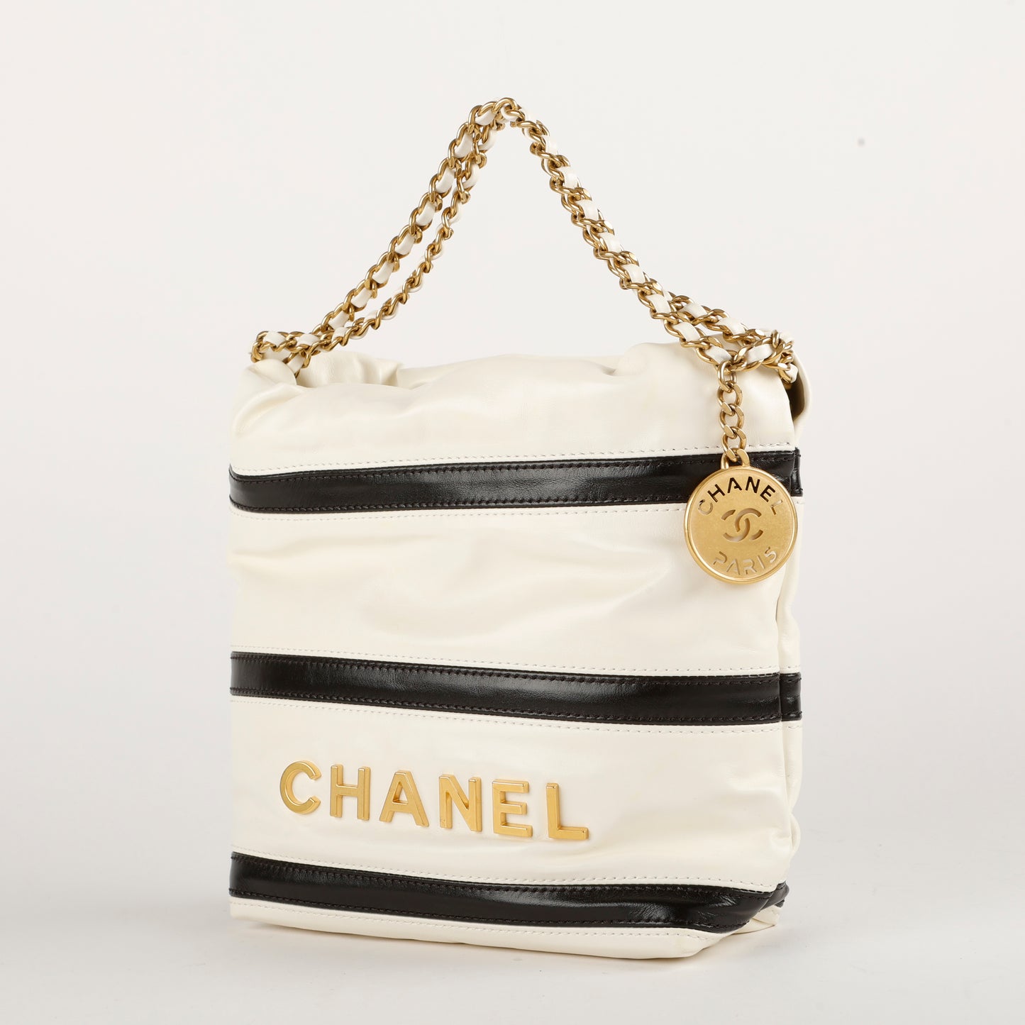 Mini 22 Striped Calfskin Black White 10537