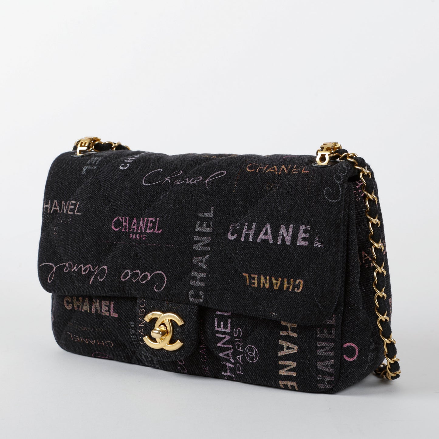 Medium Quilted Dream Flap, Black Denim Multicolor 11403