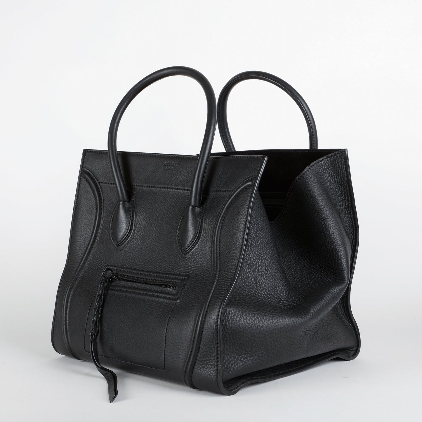 Medium Phantom Luggage Tote Black Grained Calfskin