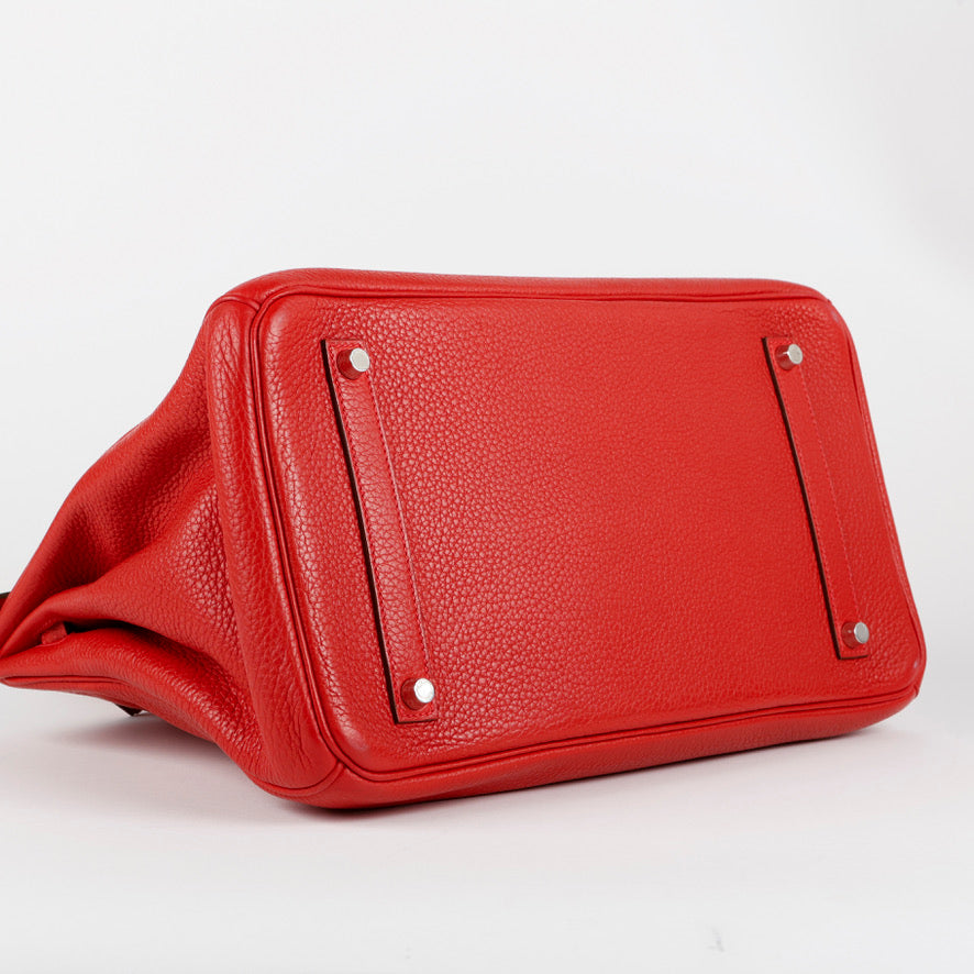 Birkin 35, Rouge Casque Clemence Palladium Hardware