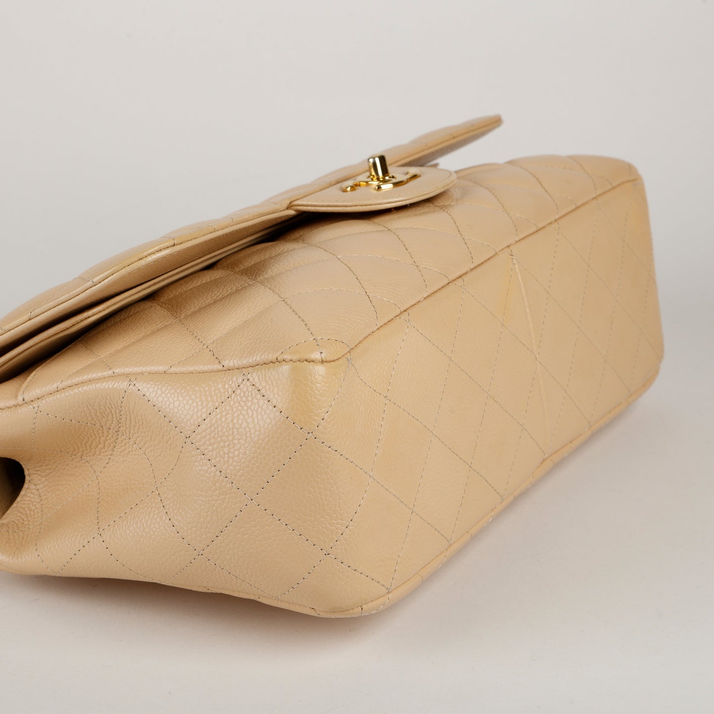 Beige Claire Caviar Jumbo Double Flap, Gold Hardware