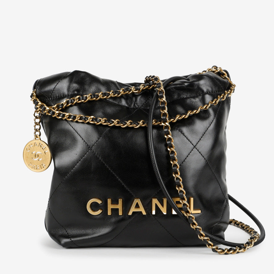 Mini 22, Black Lambskin Gold Hardware 11687