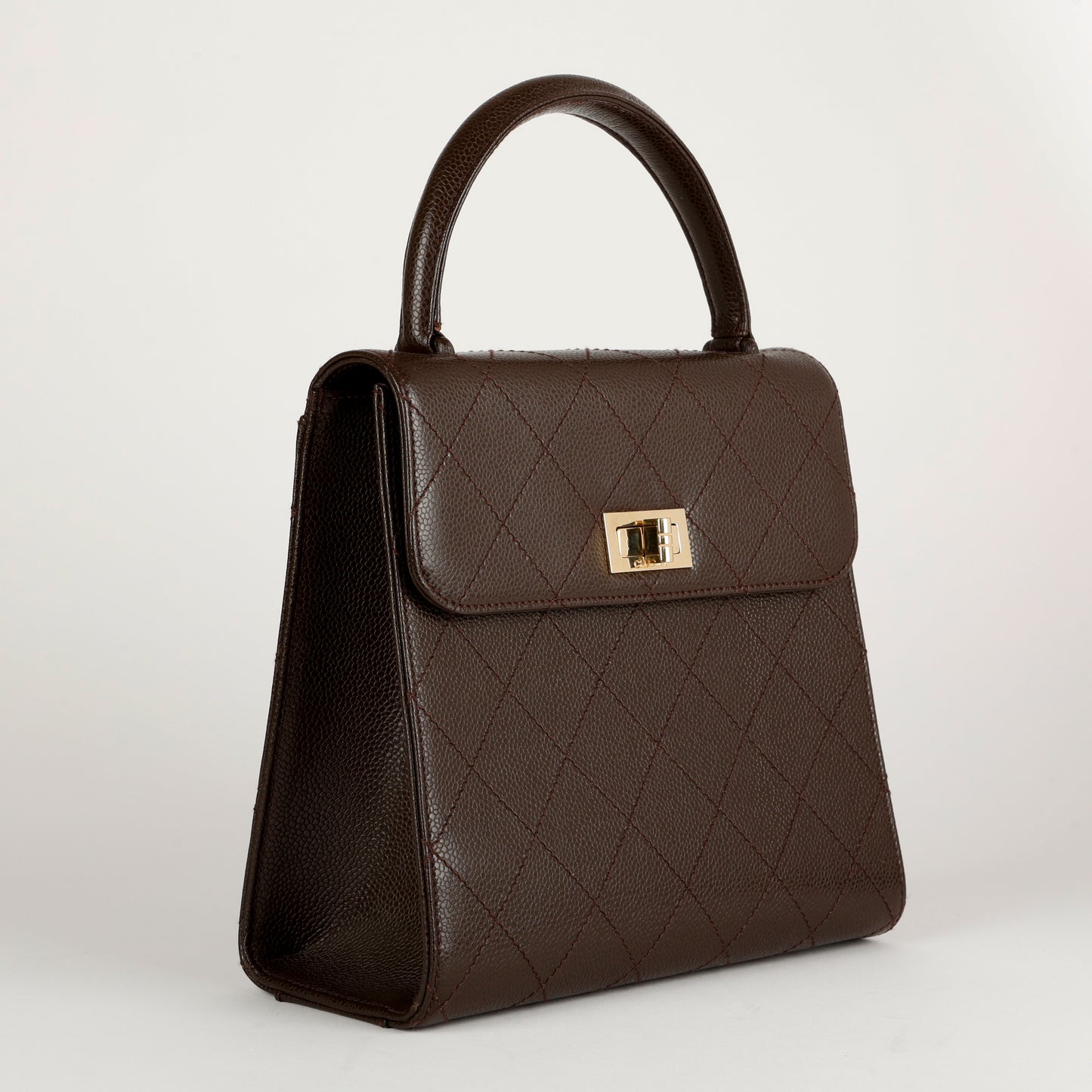 Vintage Kelly Mademoiselle Top Handle, Brown Caviar