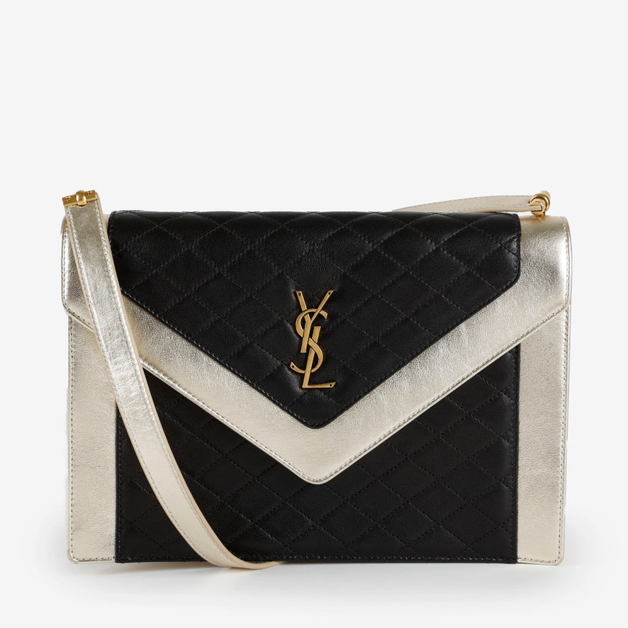 Medium Gaby Satchel, Gold Black Lambskin