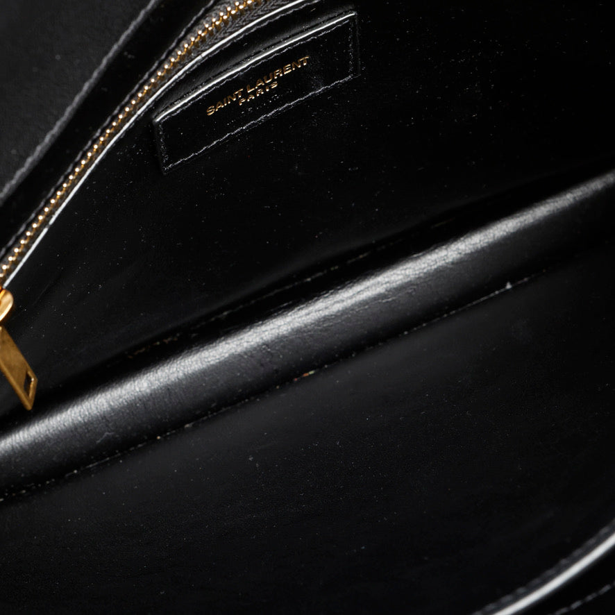 Medium Gaby Satchel, Gold Black Lambskin
