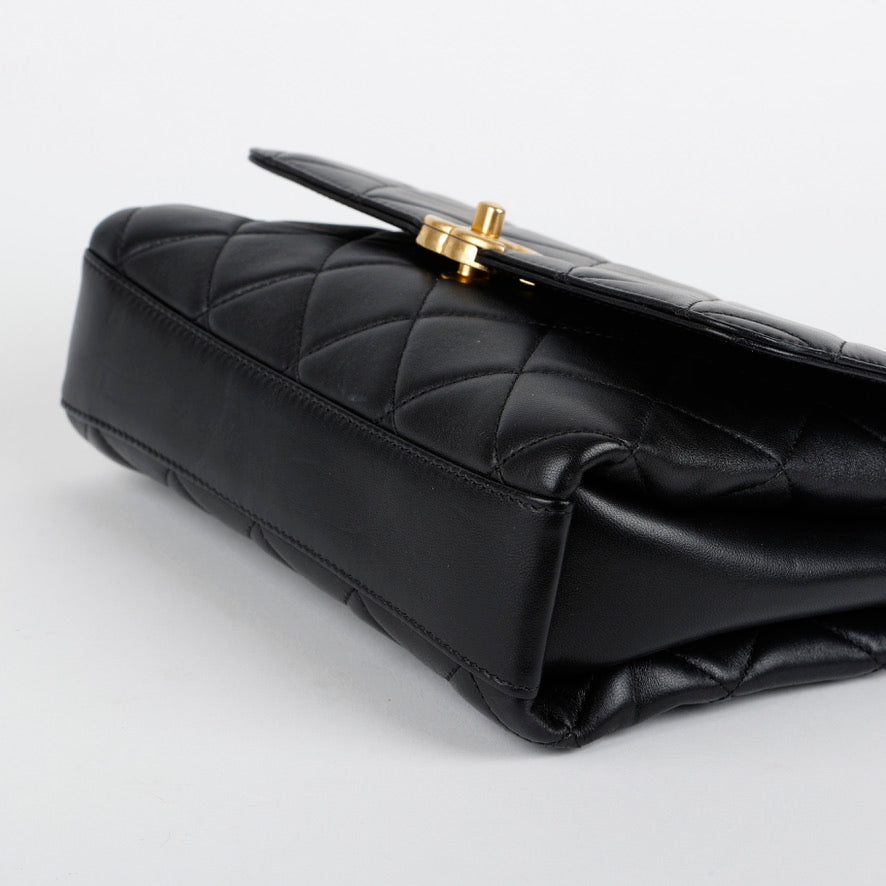 CC Crystal Logo Chain Flap, Black Lambskin