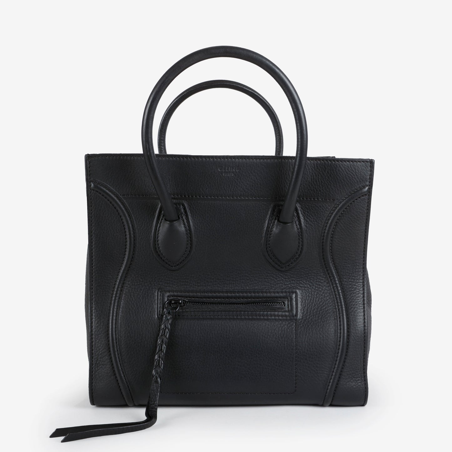 Medium Phantom Luggage Tote Black Grained Calfskin