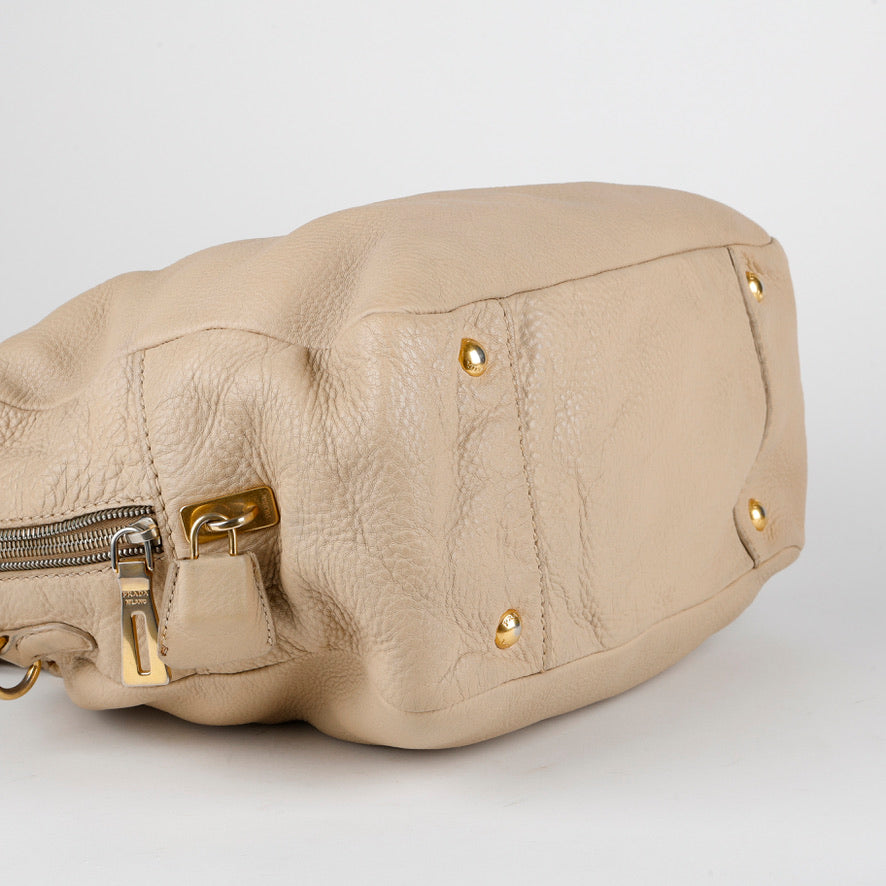 Medium Boston Bag, Light Beige Calfskin