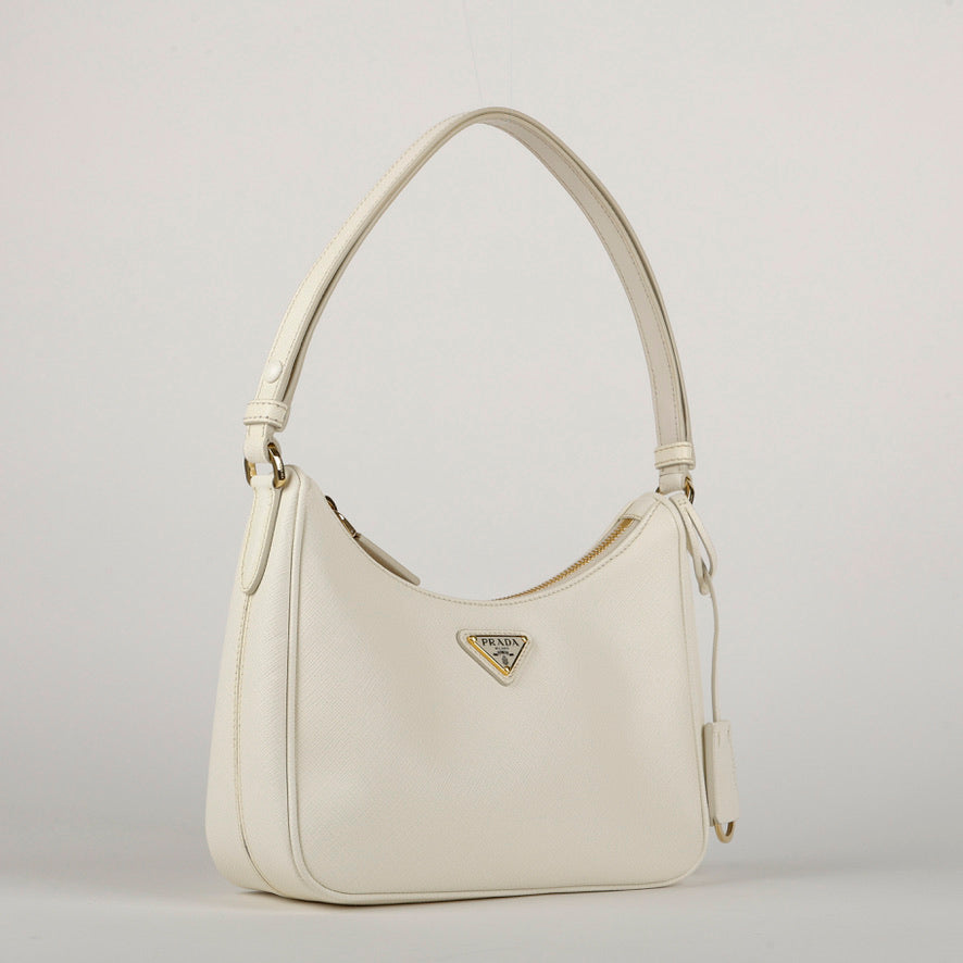 Mini Re-Edition Saffiano Shoulder Bag, White