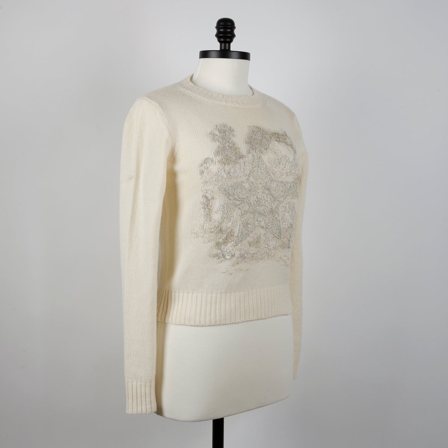Gold Embroidered Cream Cashmere Sweater