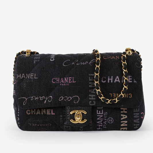 Medium Quilted Dream Flap, Black Denim Multicolor 11403