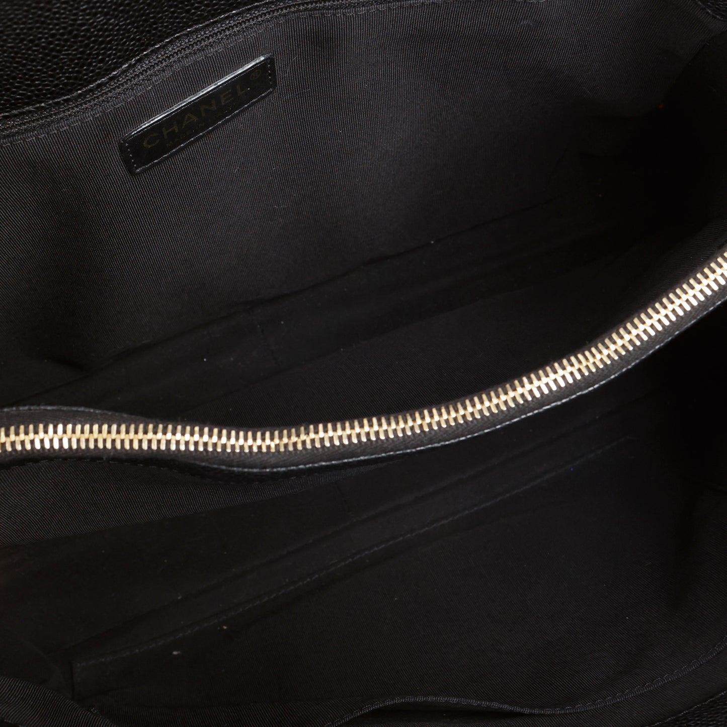 Grand Shopping Tote, Black Caviar Gold Hardware