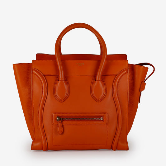 Mini Luggage Tote, Orange Calfskin