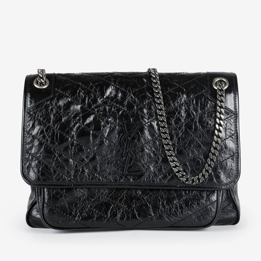 Large Nikki, Black Crinkled Calfskin