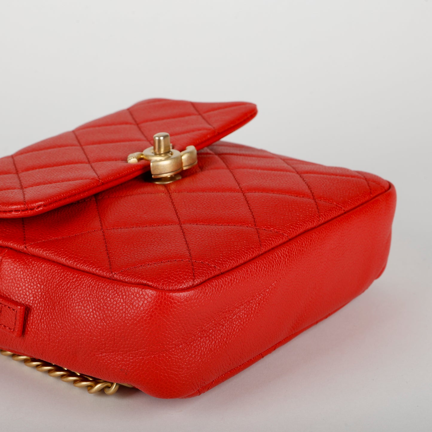 Quilted Chain Melody Backpack, Red Caviar