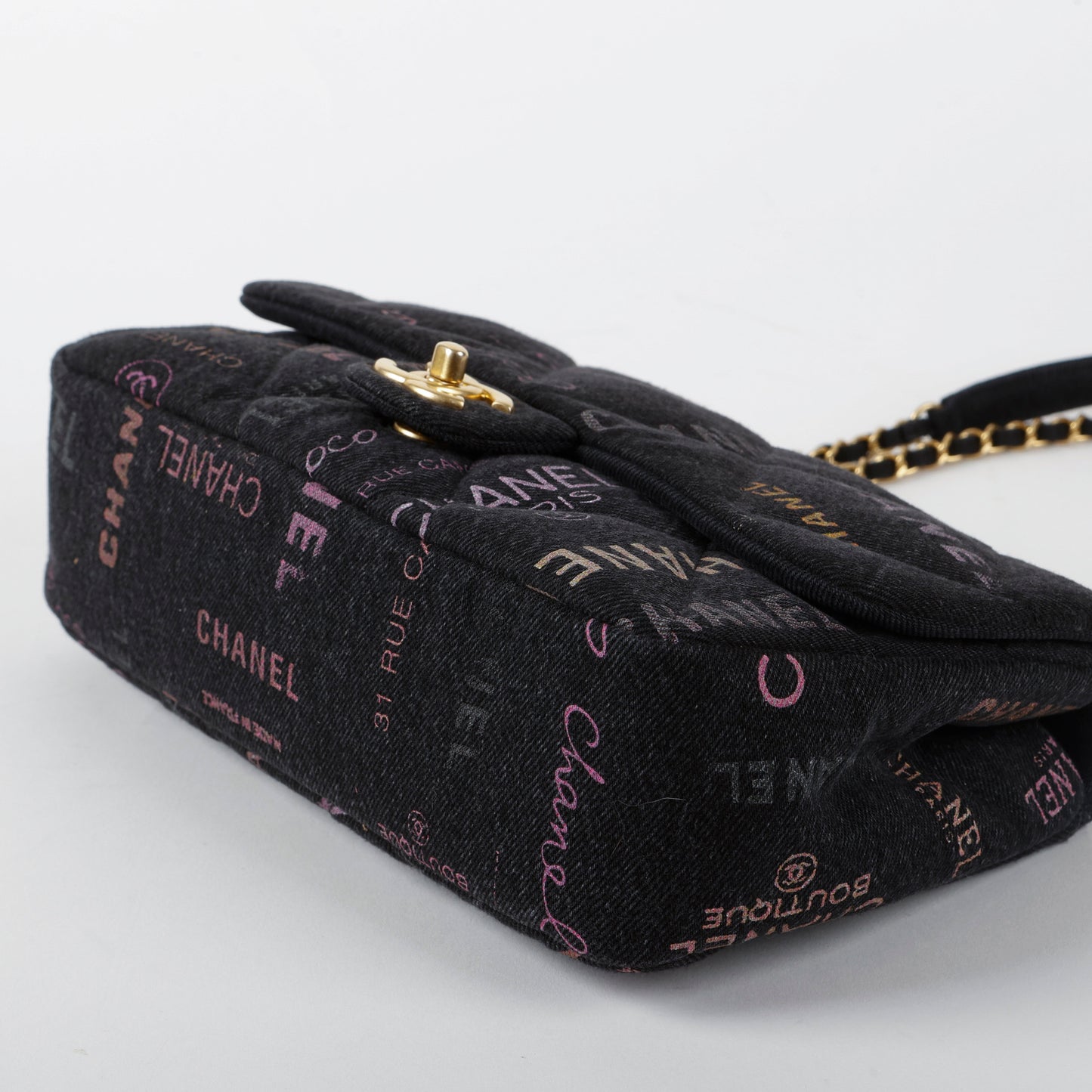 Medium Quilted Dream Flap, Black Denim Multicolor 11403