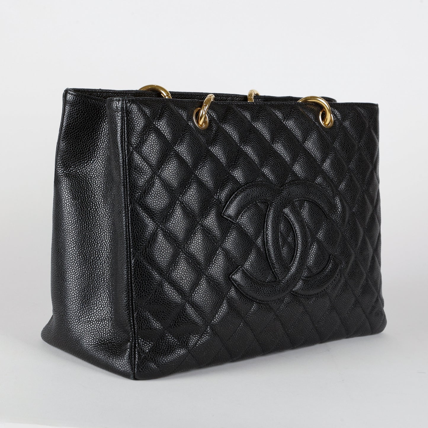 Grand Shopping Tote, Black Caviar Gold Hardware